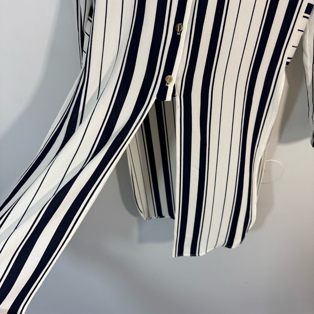 Frank Lyman Longline Striped Blouse Sz 6 White Blue Side Slit Shirt Office EUC - Picture 6 of 10